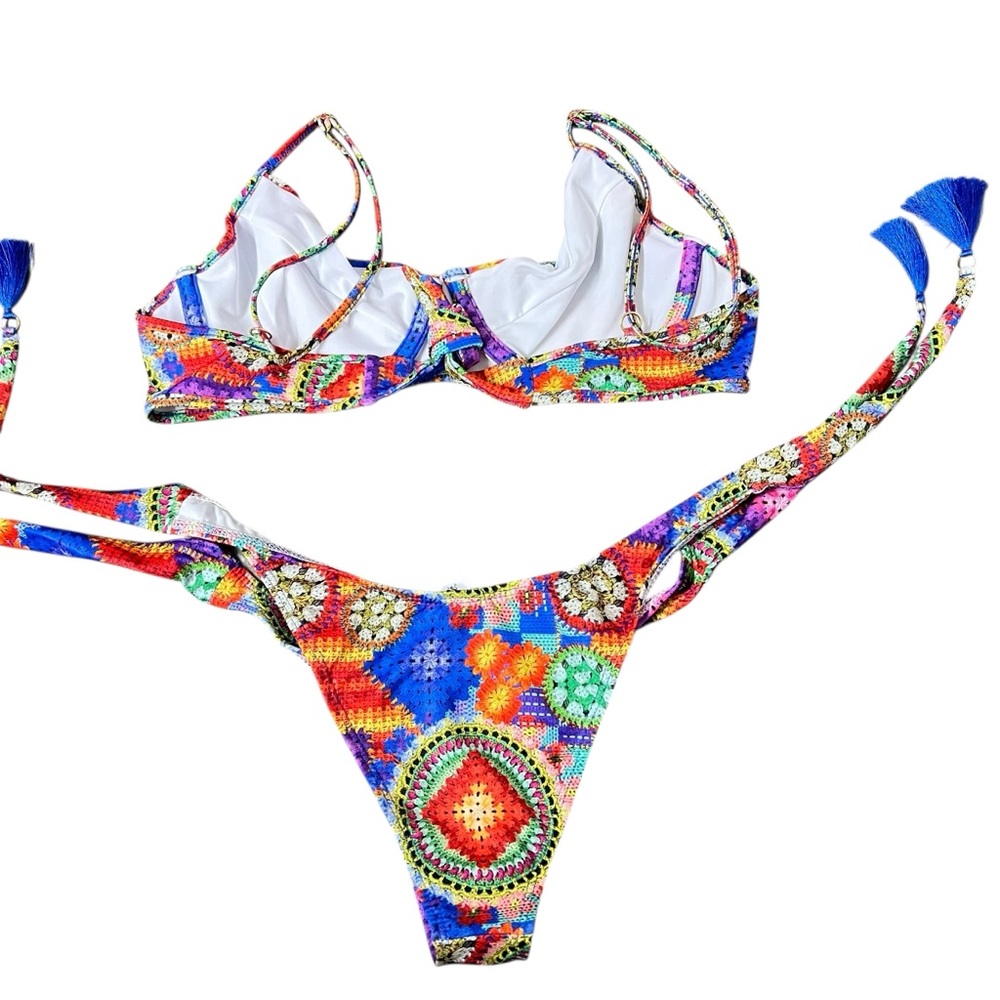 Colorful Crochet-Print Bikini Set - Multi - Picture 5 of 7